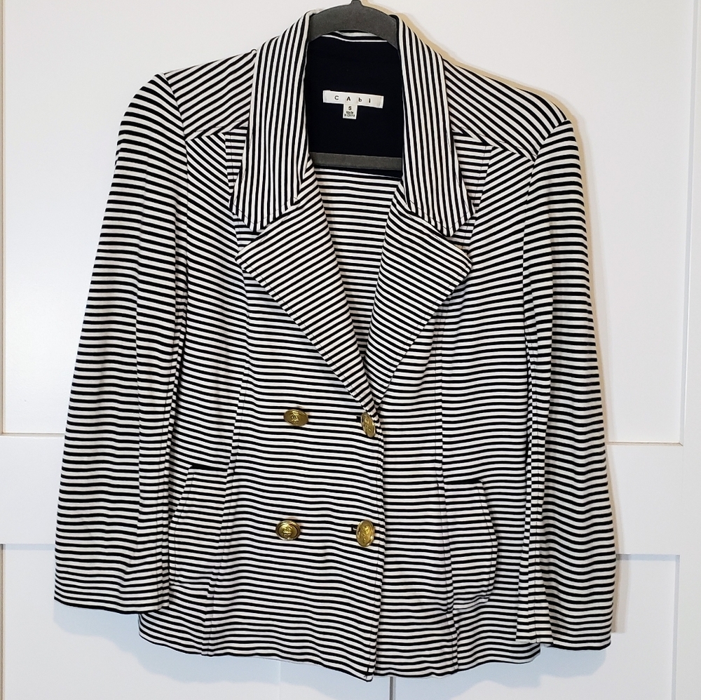 Cabi Womens Life Jacket Blazer Black & White Striped Size Small Stretch